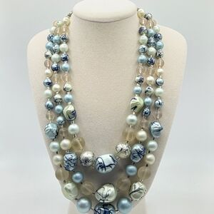 Vintage Japan Blue and Cream Beaded Necklace